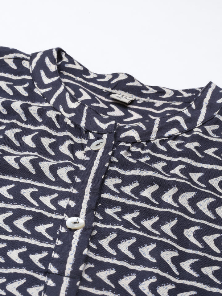 Neerus Blue Rayon Printed Anarkali Kurti - detail view 3