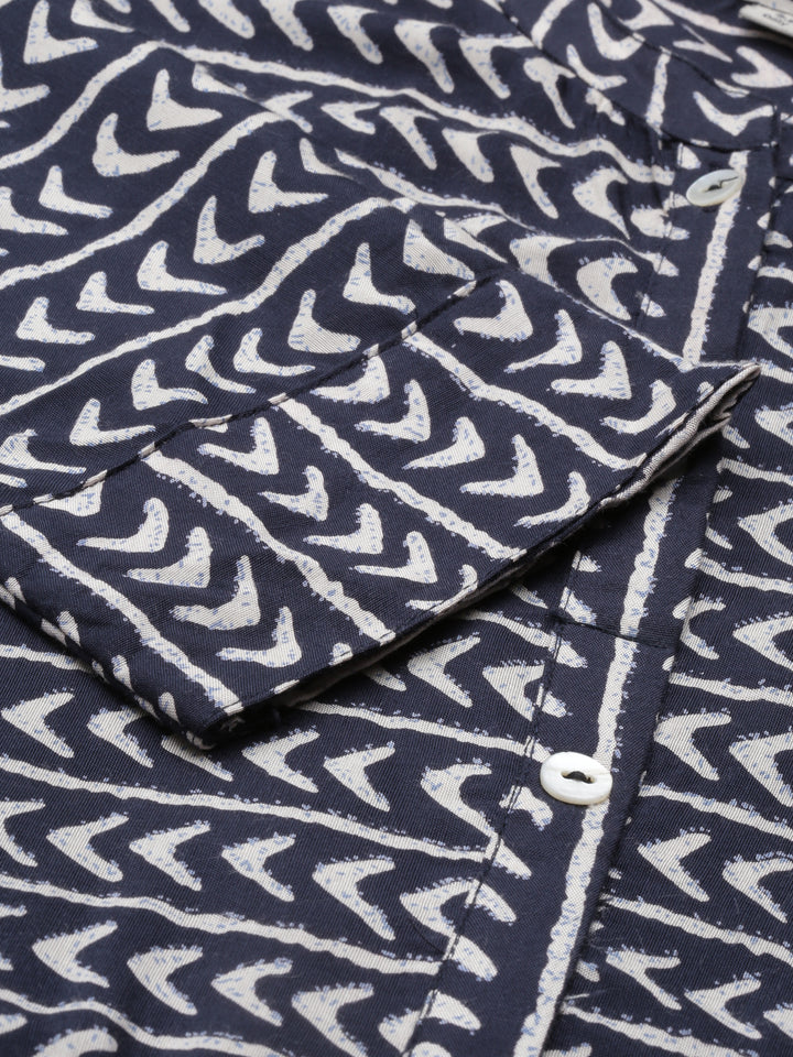 Neerus Blue Rayon Printed Anarkali Kurti - detail view 4