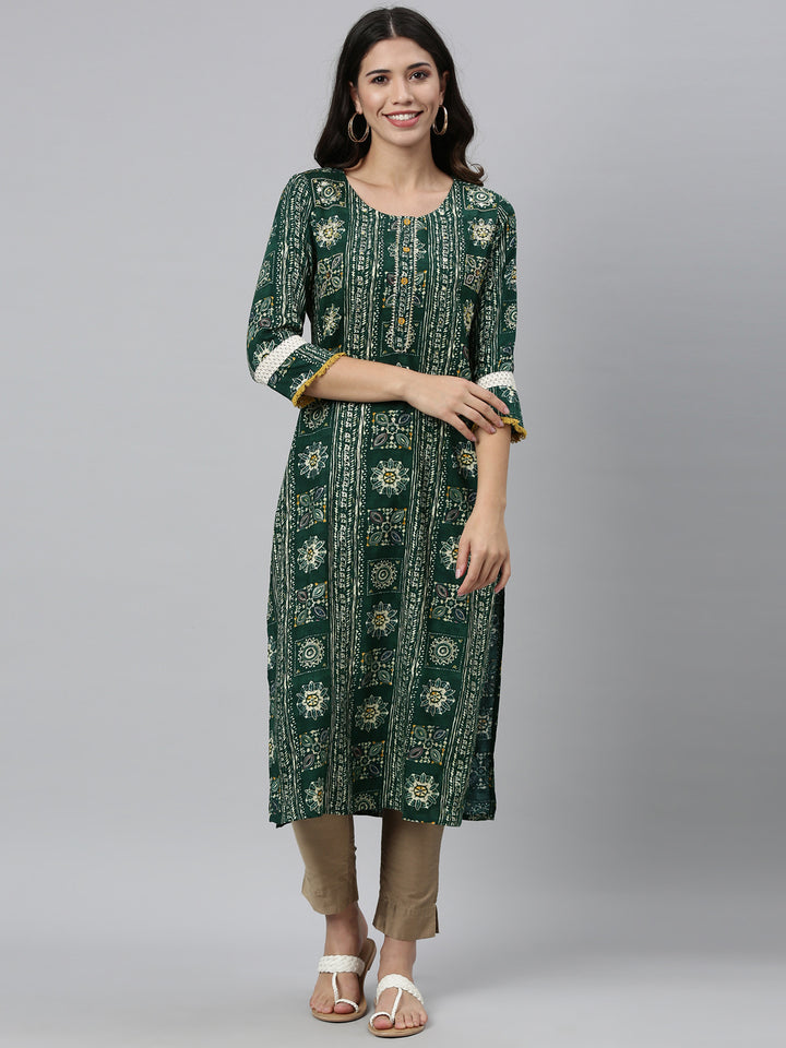 Neerus B Green Color Muslin Fabric Kurta