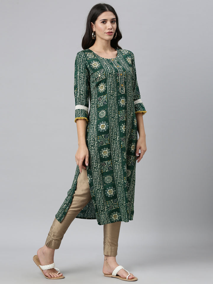 Neerus B Green Color Muslin Fabric Kurta