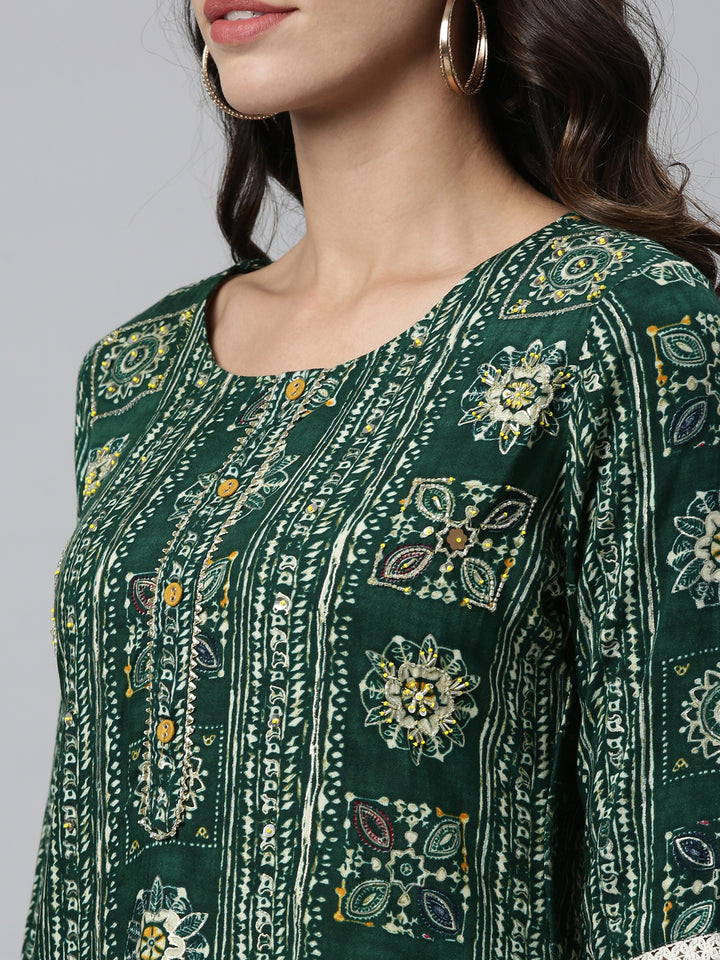 Neerus B Green Color Muslin Fabric Kurta