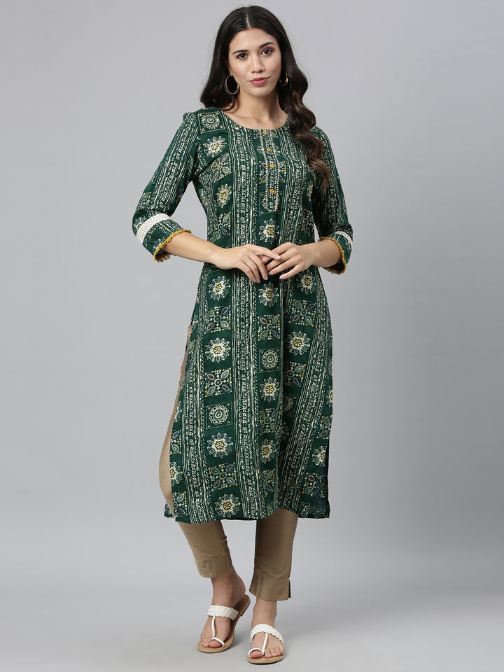 Neerus B Green Color Muslin Fabric Kurta