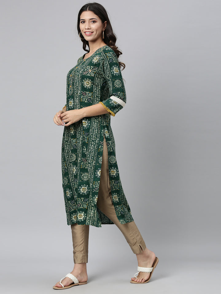 Neerus B Green Color Muslin Fabric Kurta
