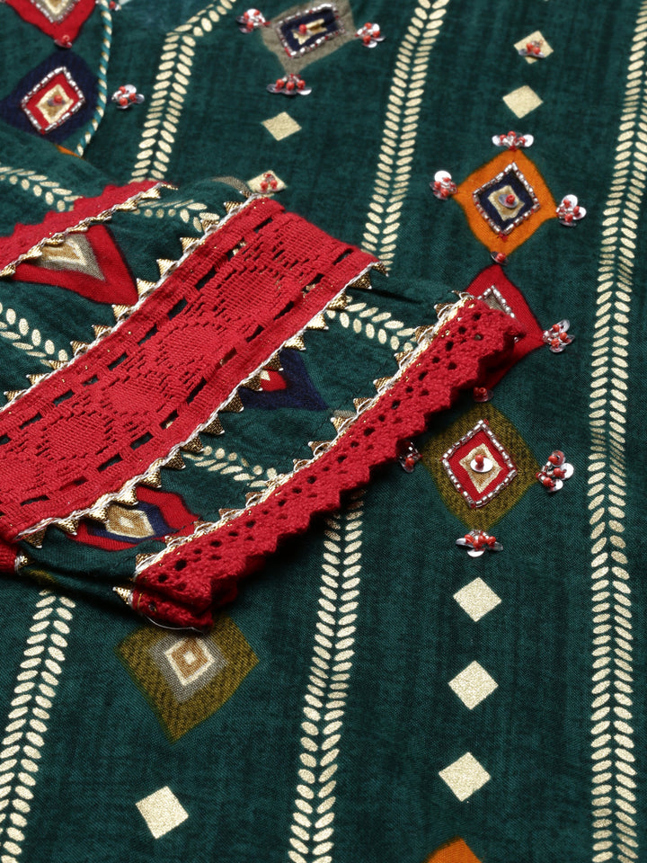 Neerus Green rayon embellished kurta - detail view 3