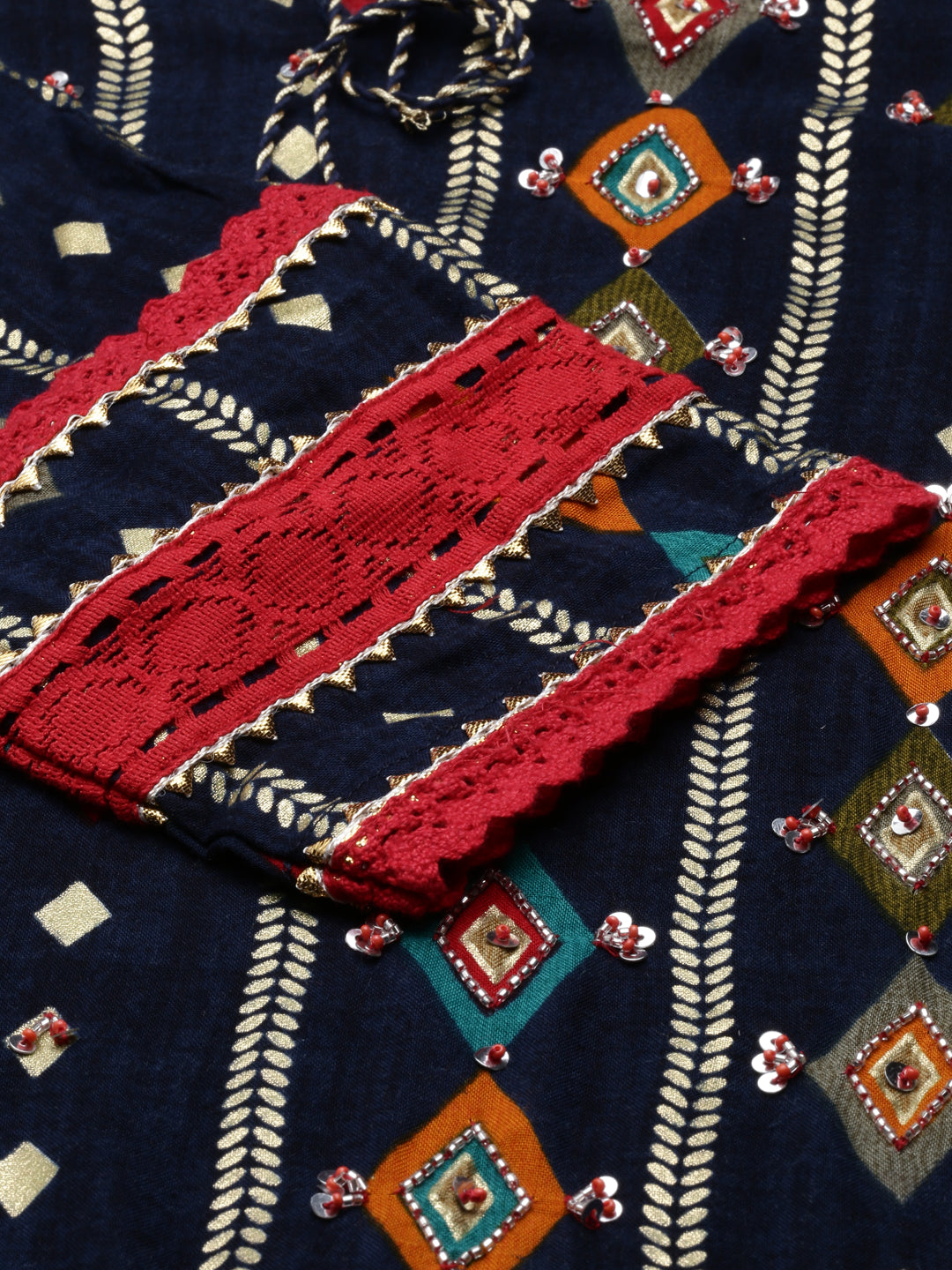 Neerus Blue Rayon Embellished Kurta - detail view 2