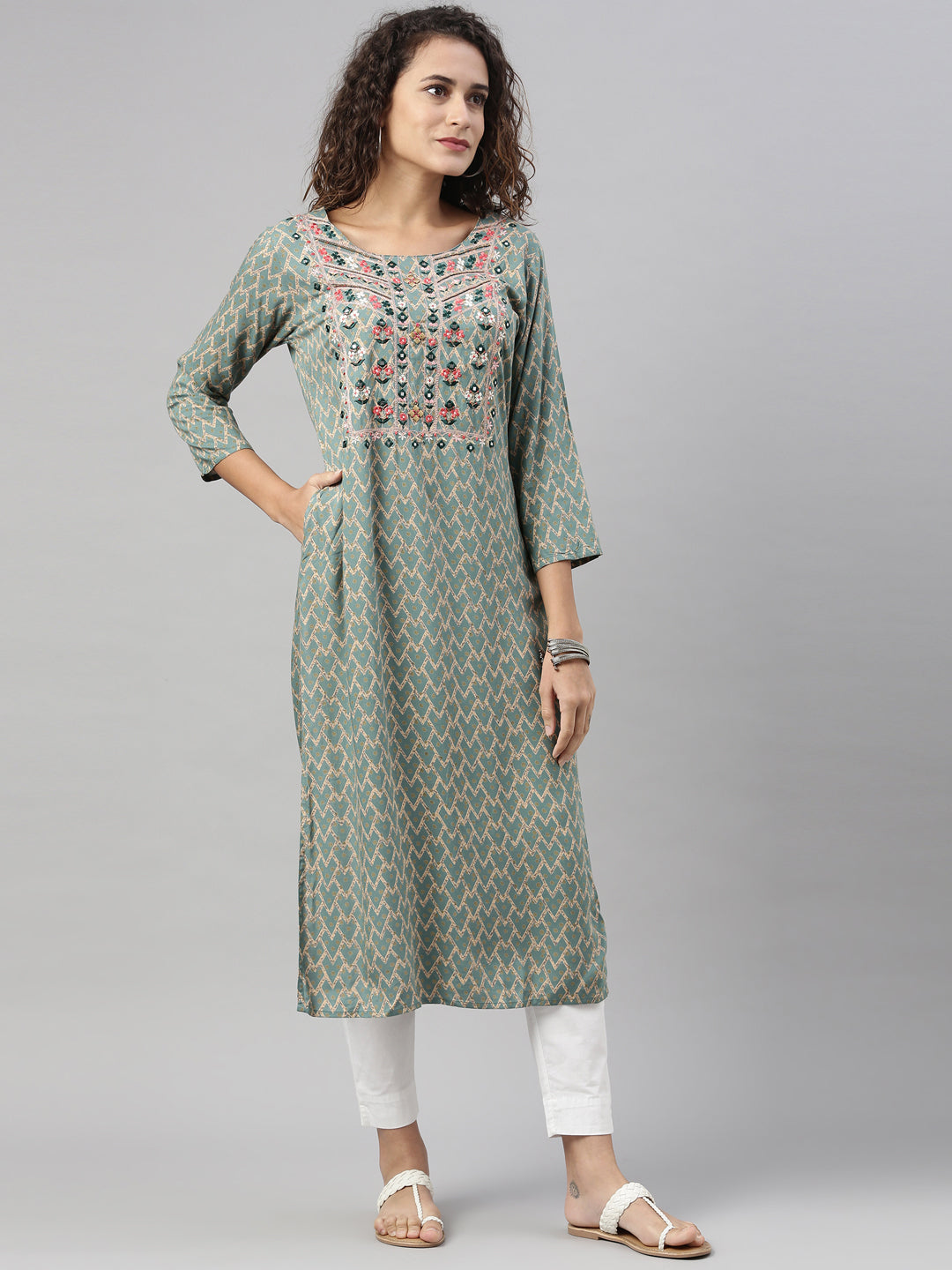 Neeru'S RAMA color, RAYON fabric Kurta