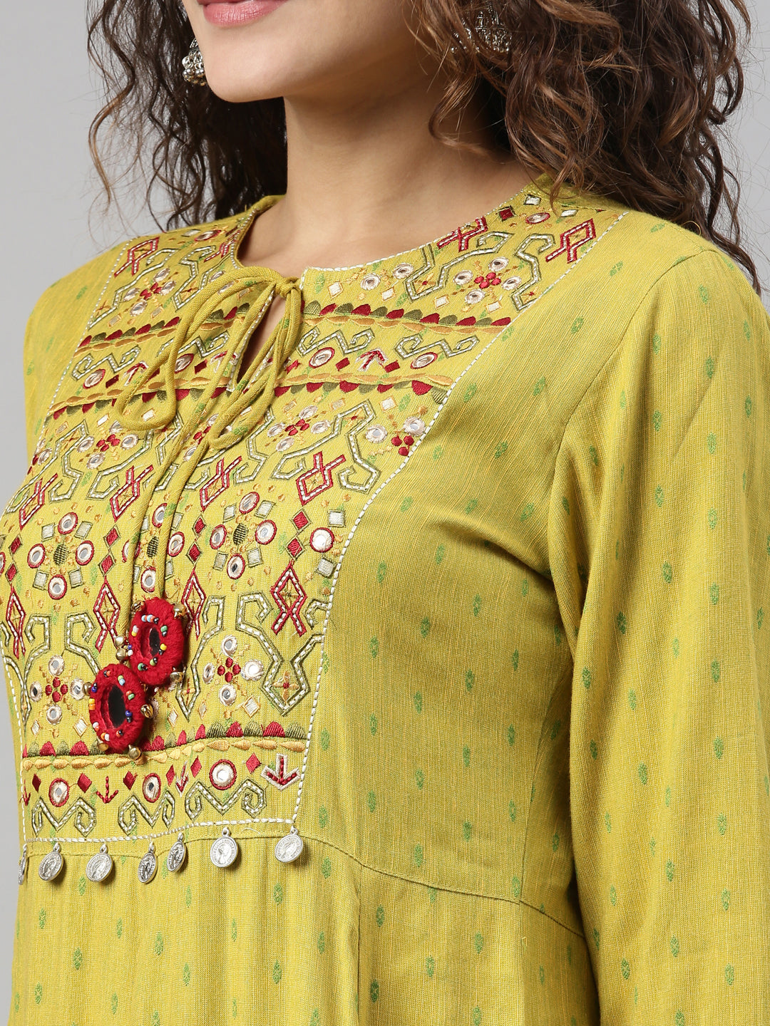 Neeru's Green Color Slub Rayon Fabric Kurta