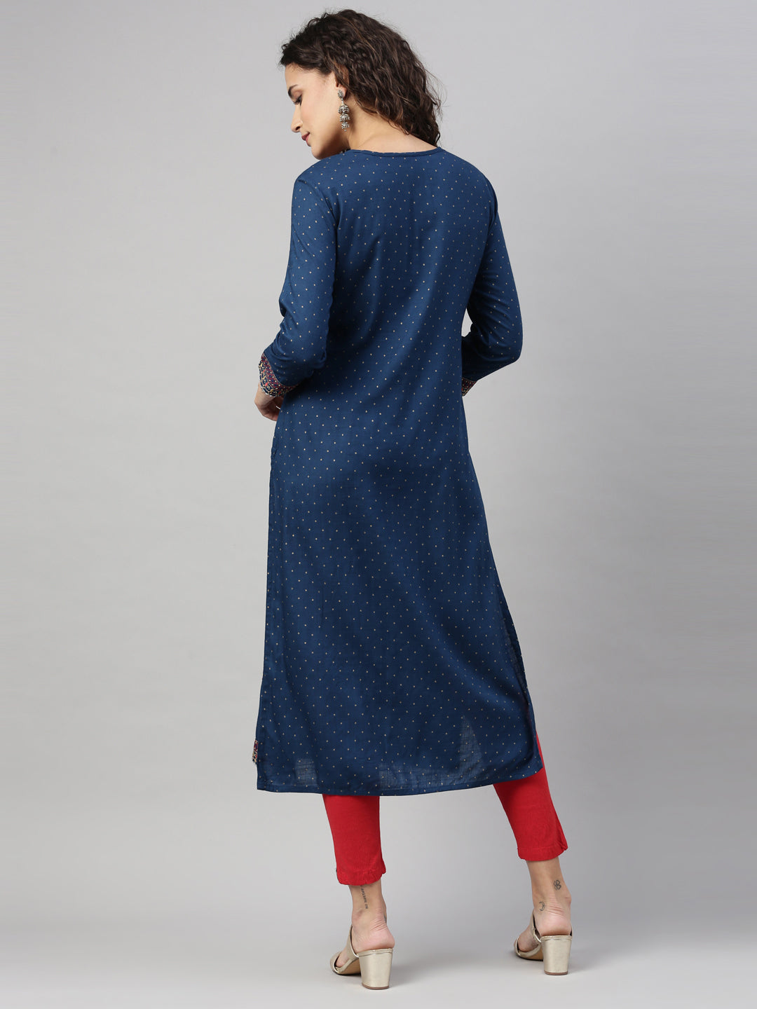 Neeru's Navy Blue Color Slub Rayon Fabric Kurta