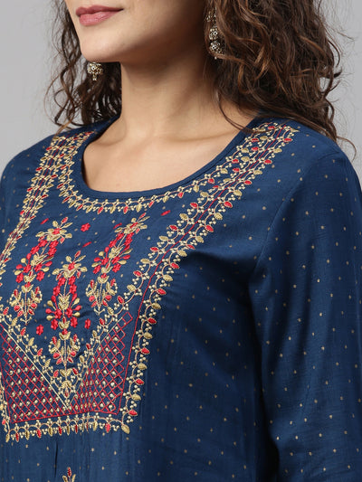 Neeru's Navy Blue Color Slub Rayon Fabric Kurta