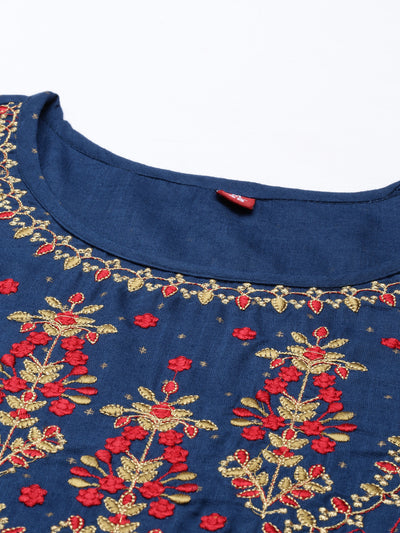 Neeru's Navy Blue Color Slub Rayon Fabric Kurta