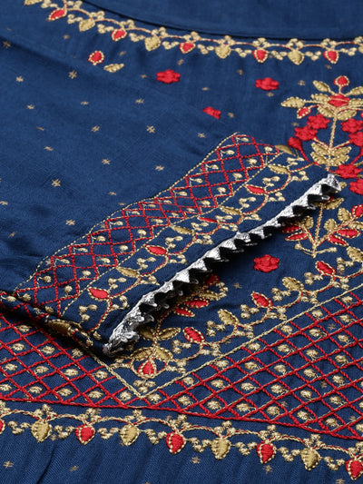 Neeru's Navy Blue Color Slub Rayon Fabric Kurta
