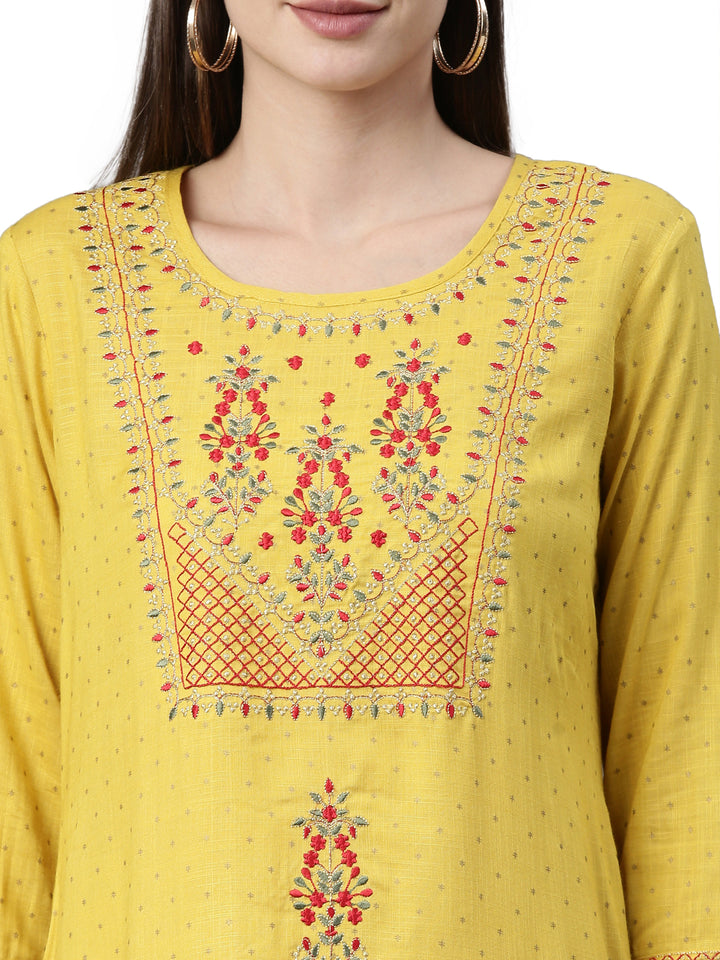 Neerus Yellow Color Slub Rayon Fabric Kurta