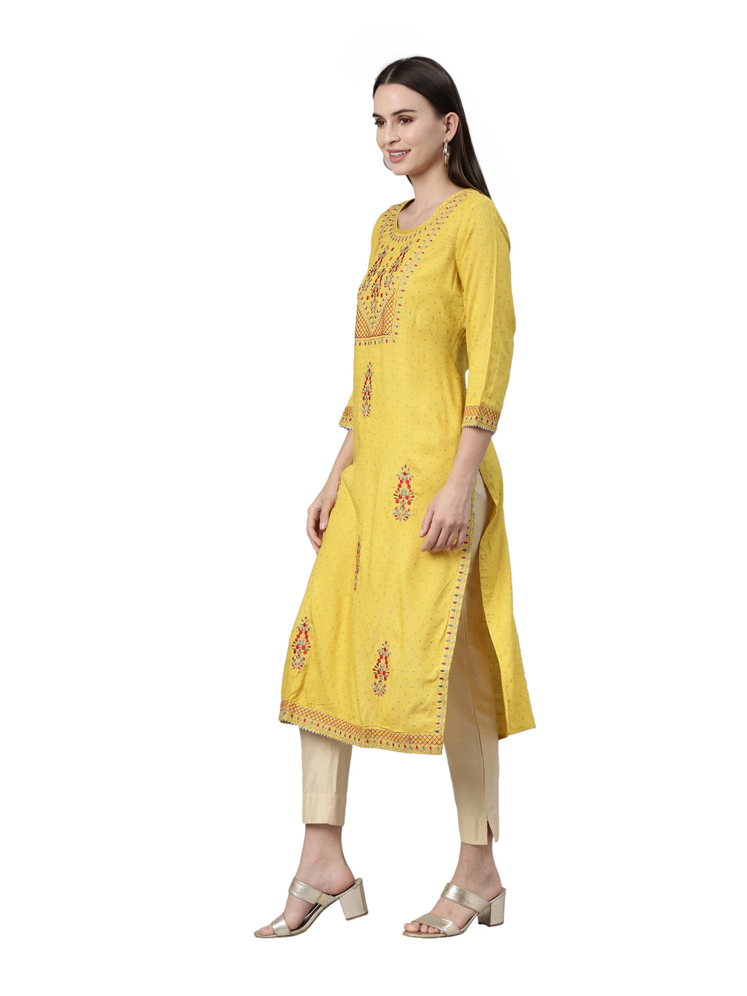 Neerus Yellow Color Slub Rayon Fabric Kurta