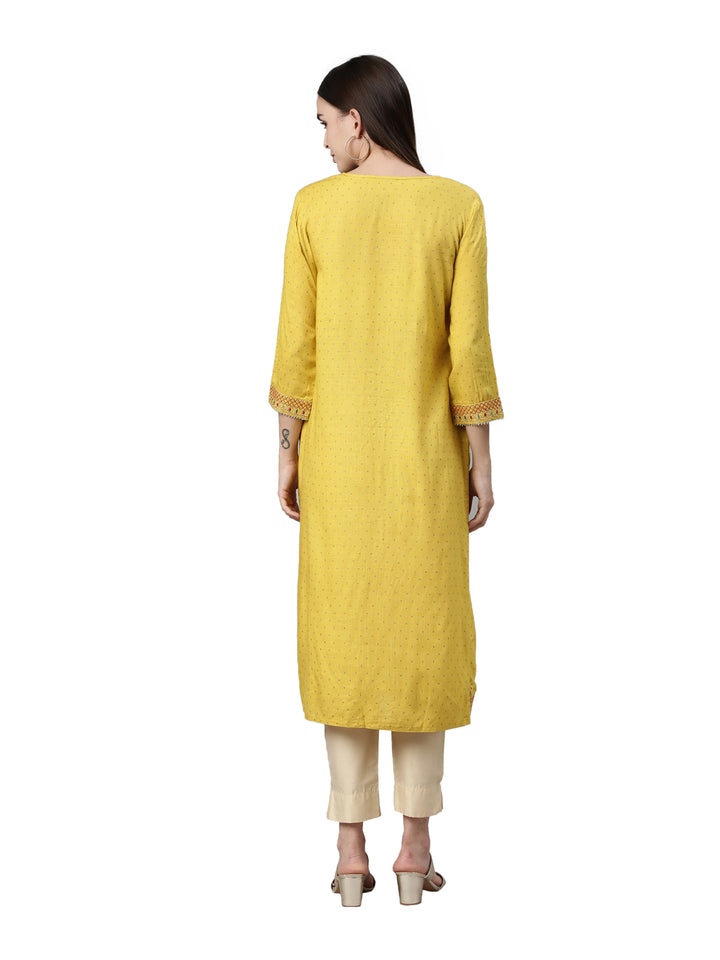 Neerus Yellow Color Slub Rayon Fabric Kurta