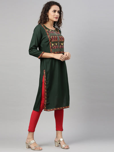 Neeru'S B GREEN color, SLUB RAYON fabric Kurta