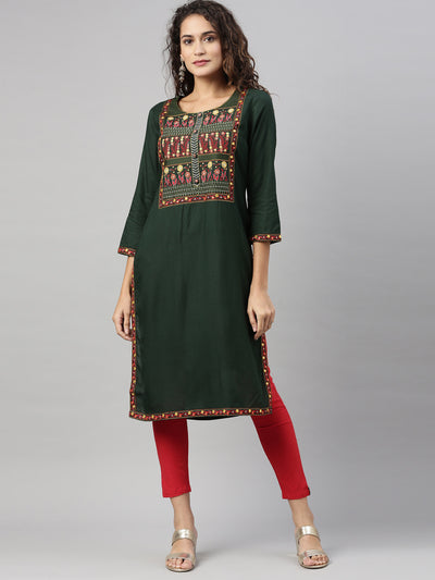 Neeru'S B GREEN color, SLUB RAYON fabric Kurta