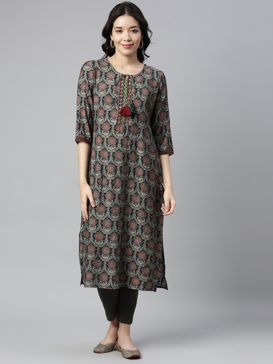 Neerus Green Color Rayon Fabric Kurta