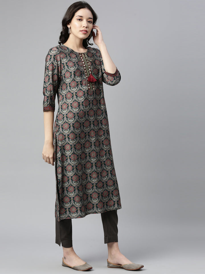 Neerus Green Color Rayon Fabric Kurta