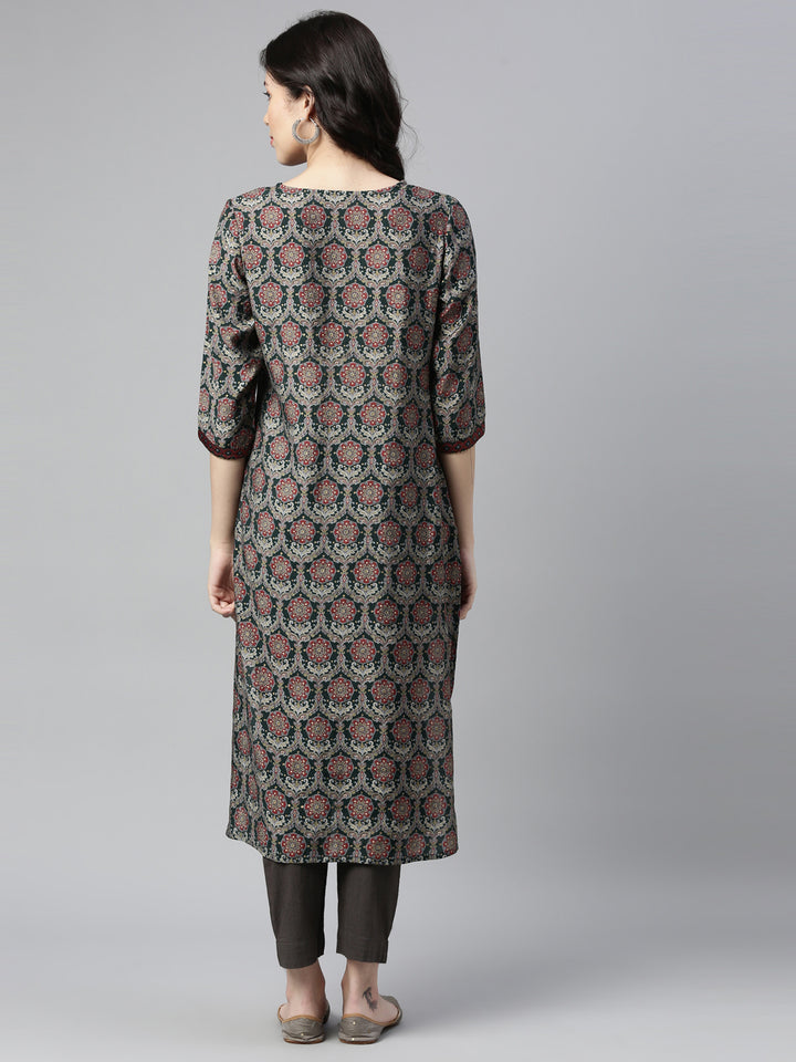 Neerus Green Color Rayon Fabric Kurta