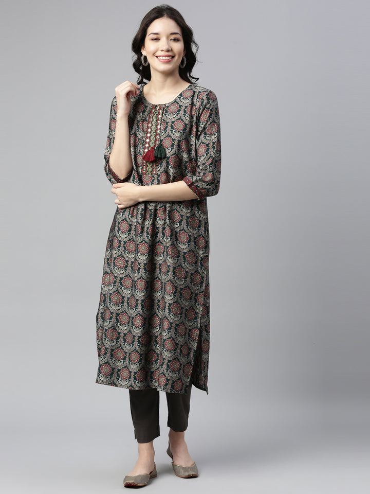 Neerus Green Color Rayon Fabric Kurta