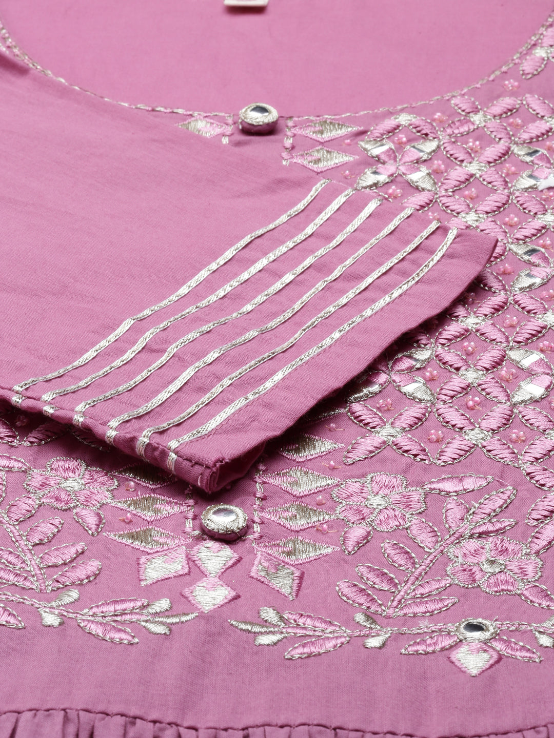Neerus Purple cotton thread embroidered anarkali kurti - detail view 3