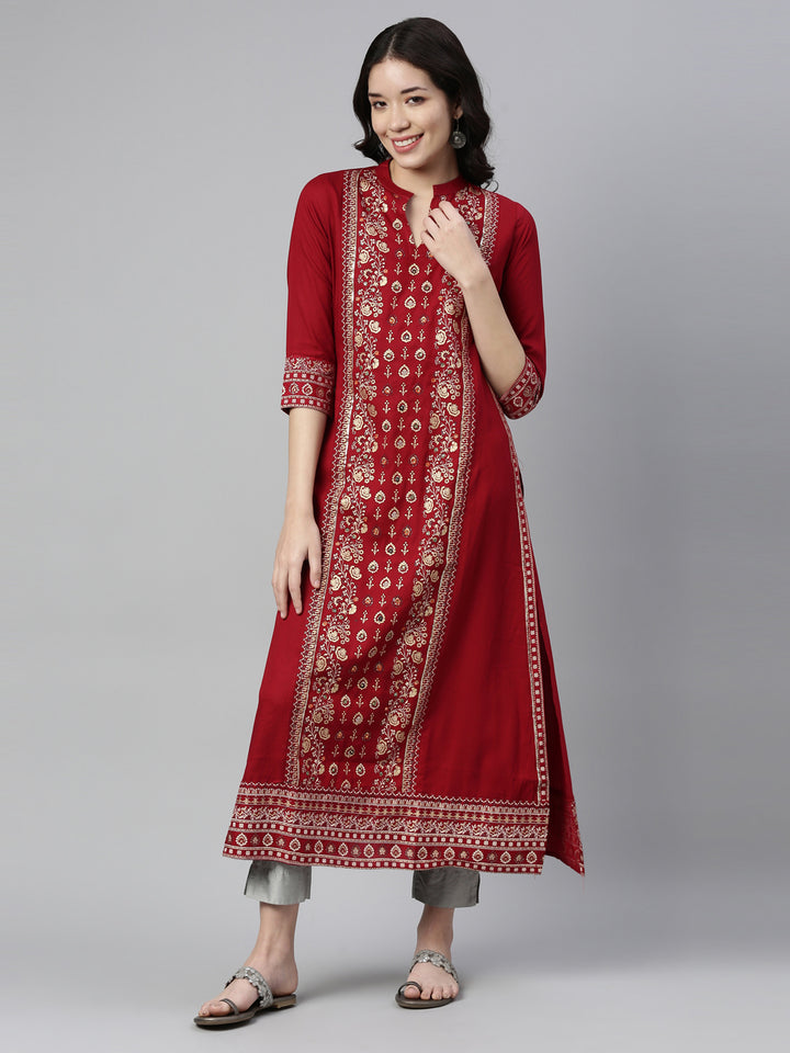 Neerus Red Color Rayon Fabric Kurta