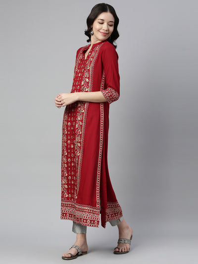 Neeru'S RED color, RAYON fabric Kurta