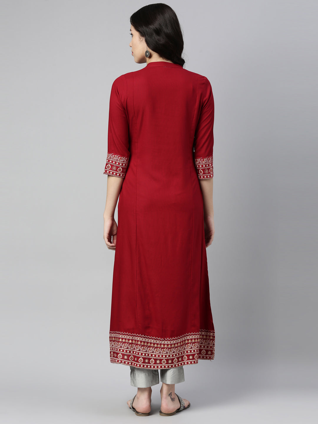 Neerus Red Color Rayon Fabric Kurta