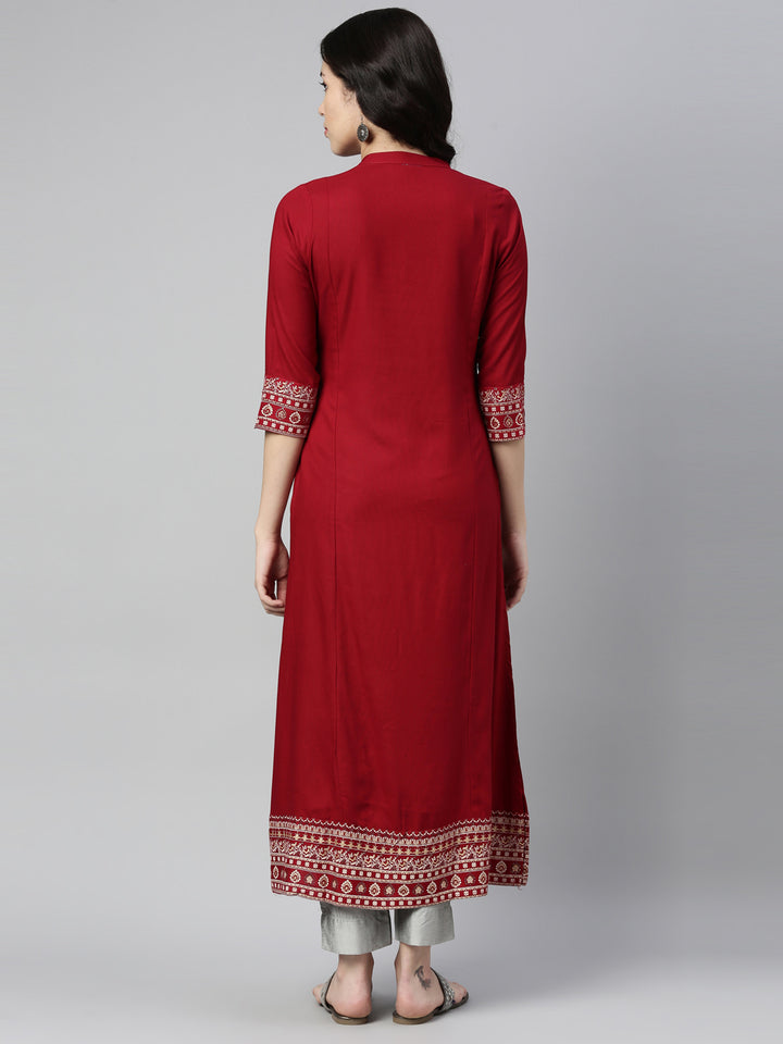 Neerus Red Color Rayon Fabric Kurta