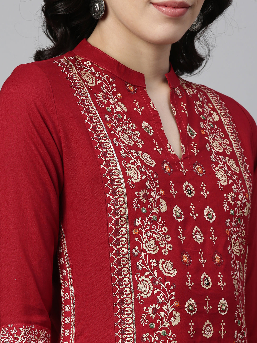 Neerus Red Color Rayon Fabric Kurta