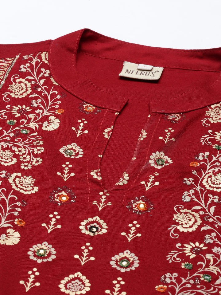 Neerus Red Color Rayon Fabric Kurta
