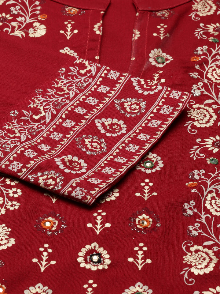 Neerus Red Color Rayon Fabric Kurta