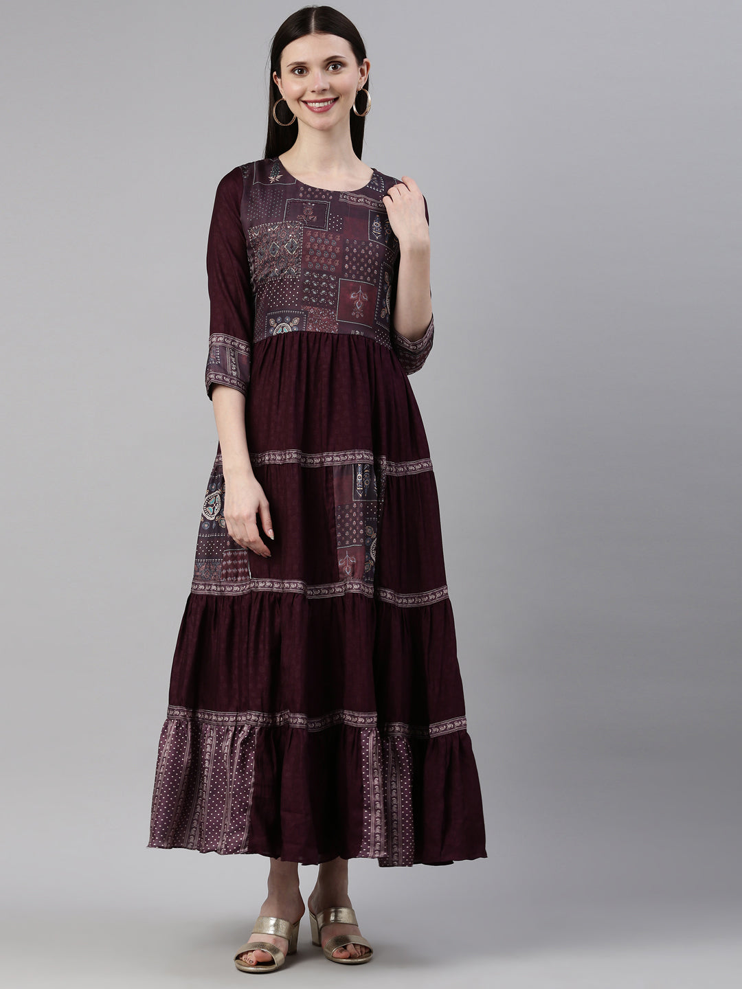 Neerus Purple Color Silk Fabric Gown