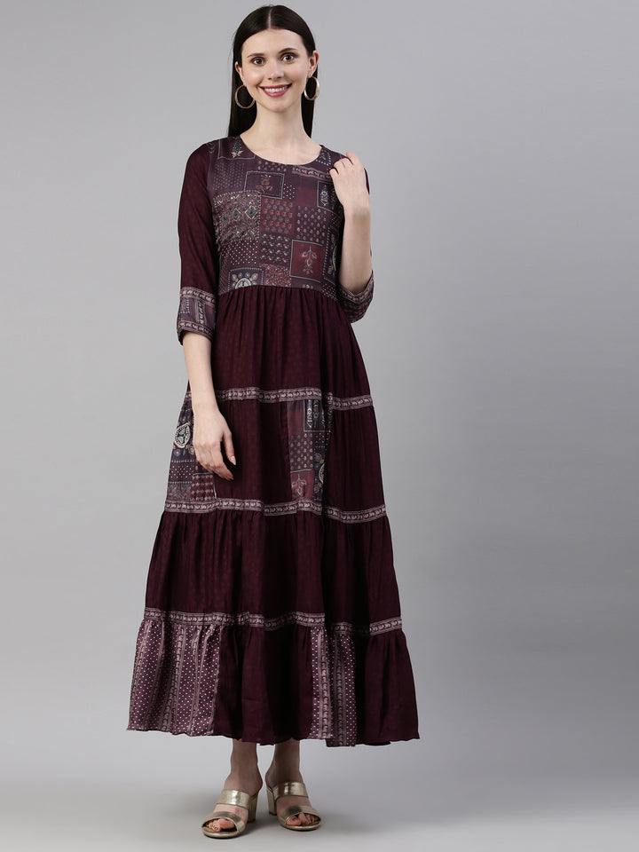 Neerus Purple Color Silk Fabric Gown