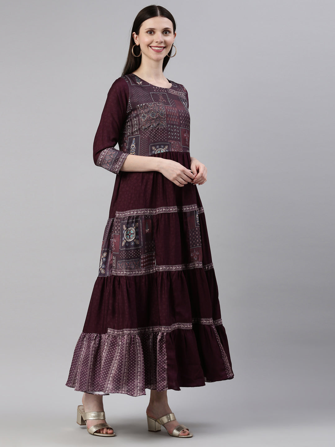 Neerus Purple Color Silk Fabric Gown