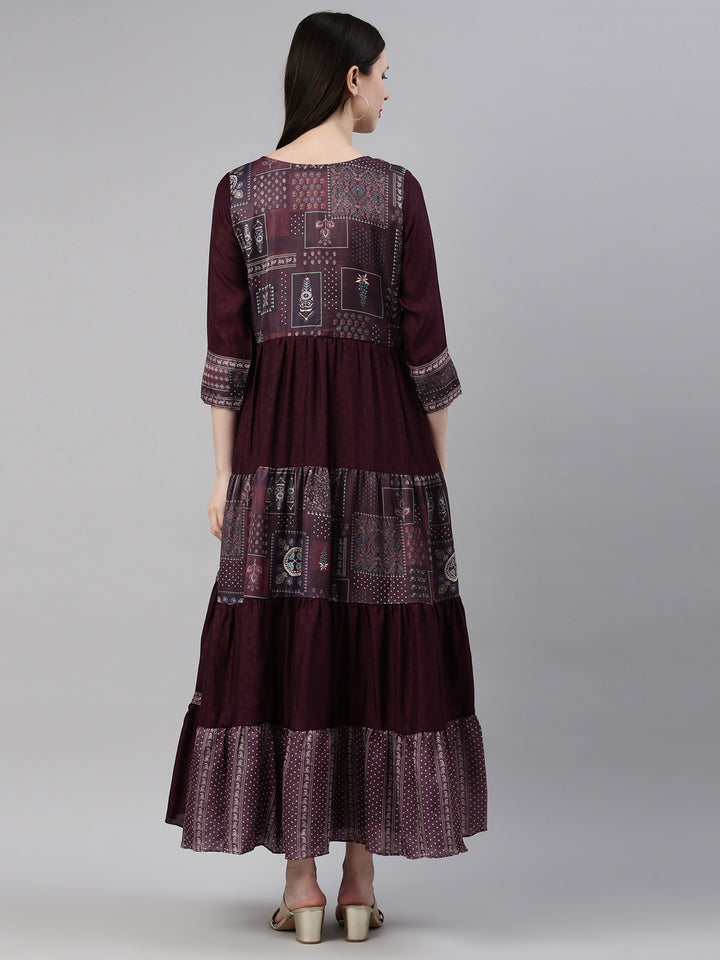 Neerus Purple Color Silk Fabric Gown