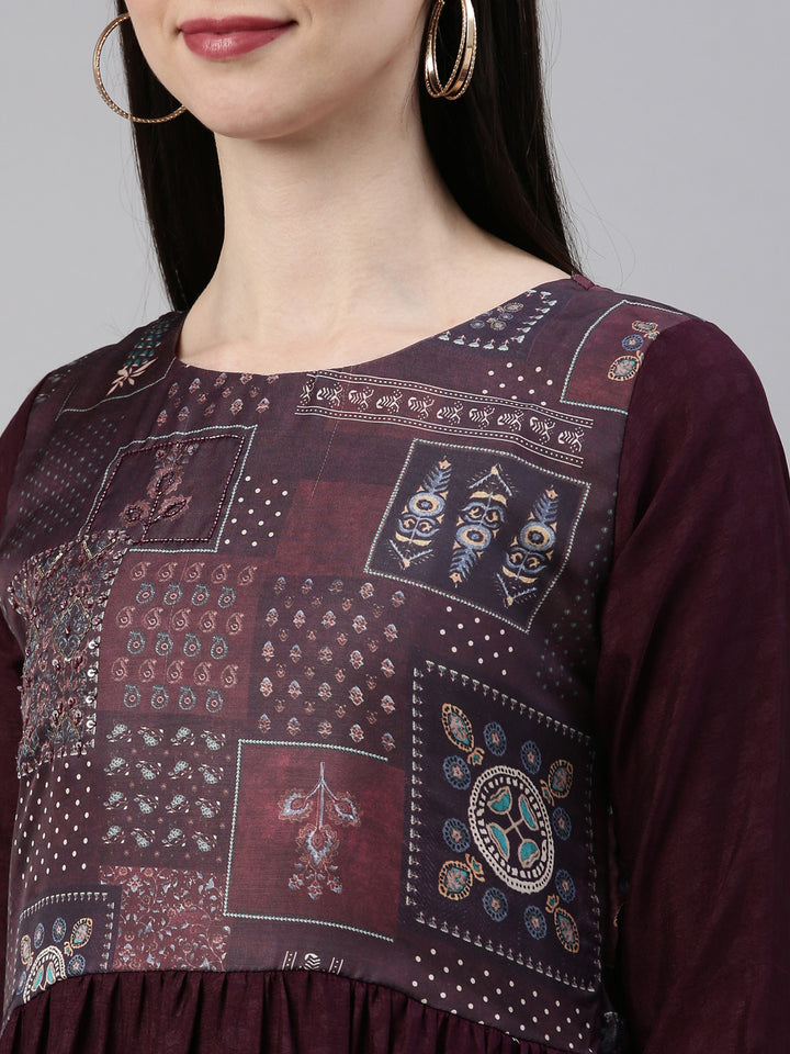 Neerus Purple Color Silk Fabric Gown