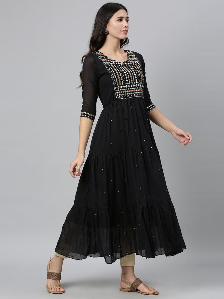Neerus Black Color Cotton Fabric Kurta