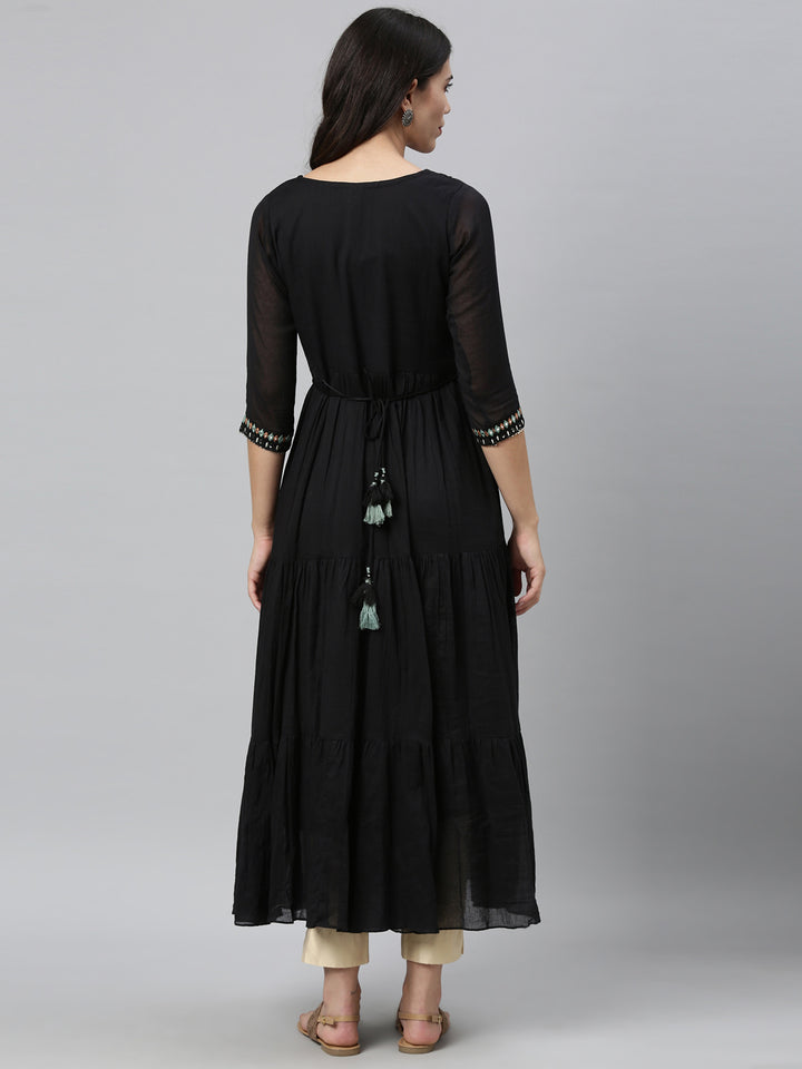 Neerus Black Color Cotton Fabric Kurta