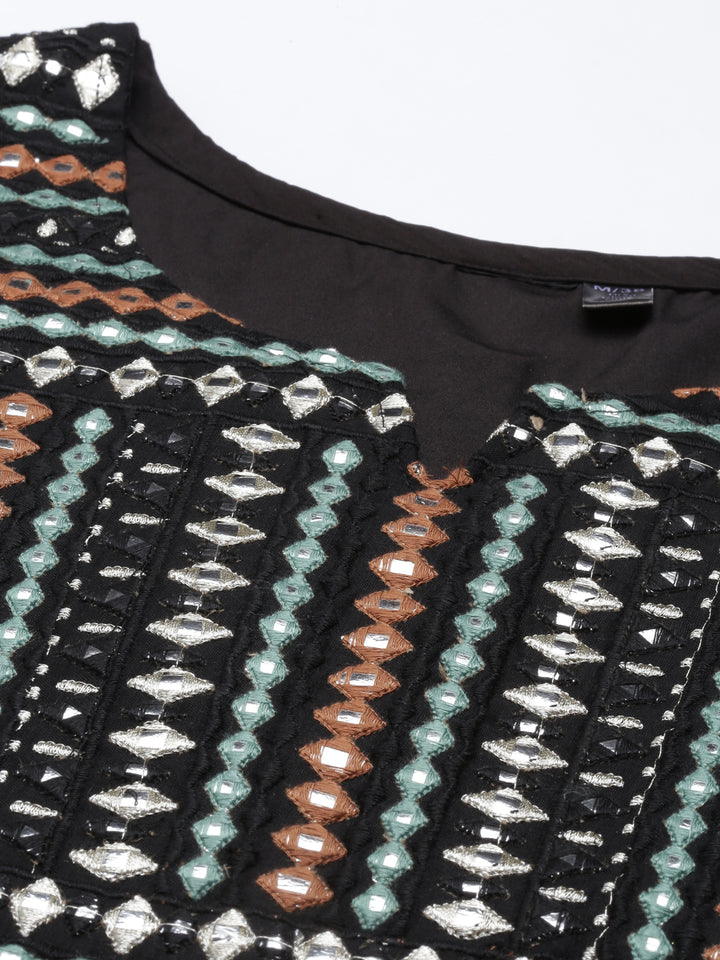 Neerus Black Color Cotton Fabric Kurta