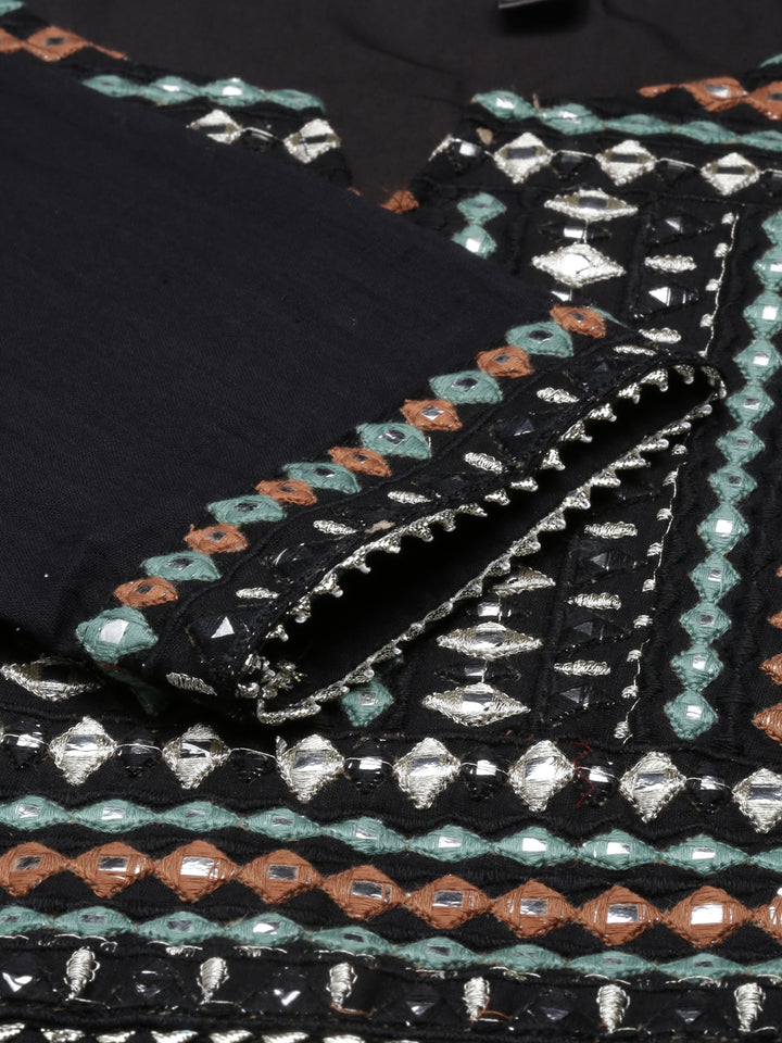 Neerus Black Color Cotton Fabric Kurta