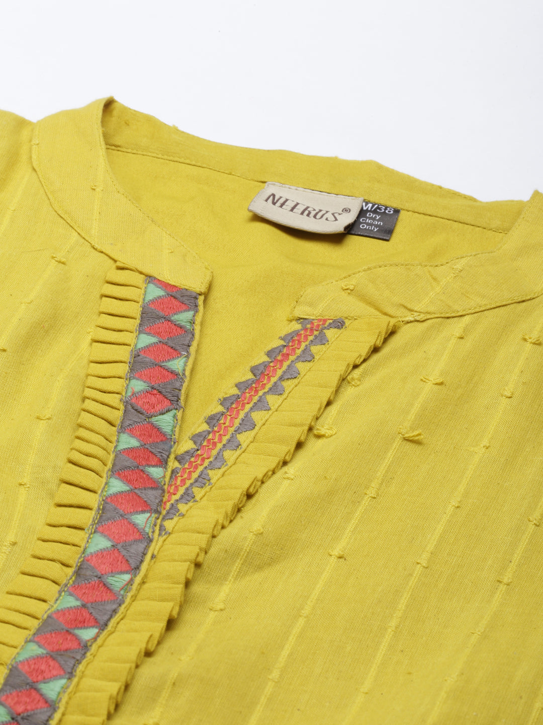 Neeru'S Lemon Color Cotton Fabric Gown