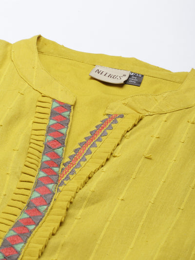 Neeru'S Lemon Color Cotton Fabric Gown