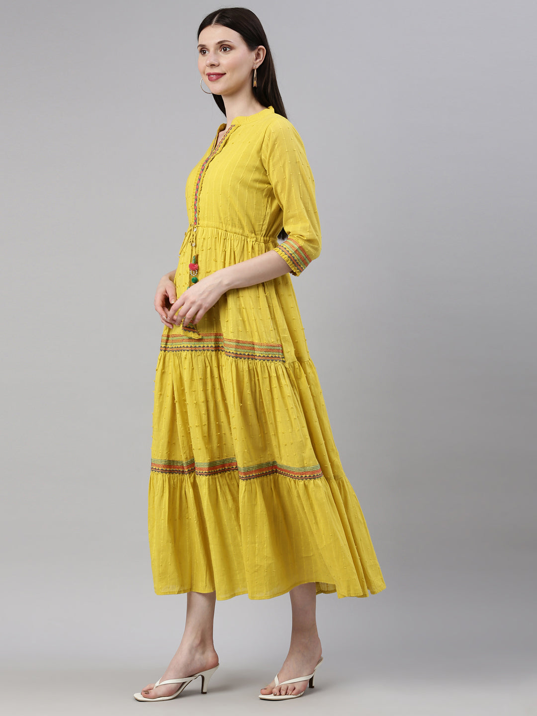 Neeru'S Lemon Color Cotton Fabric Gown