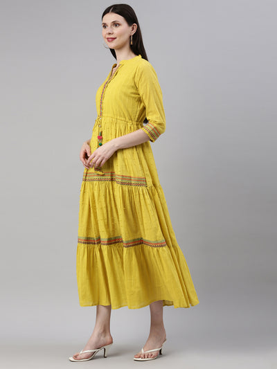 Neeru'S Lemon Color Cotton Fabric Gown