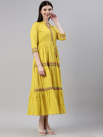 Neeru'S Lemon Color Cotton Fabric Gown