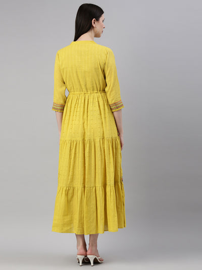 Neeru'S Lemon Color Cotton Fabric Gown