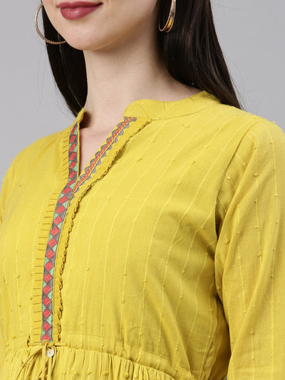 Neeru'S Lemon Color Cotton Fabric Gown