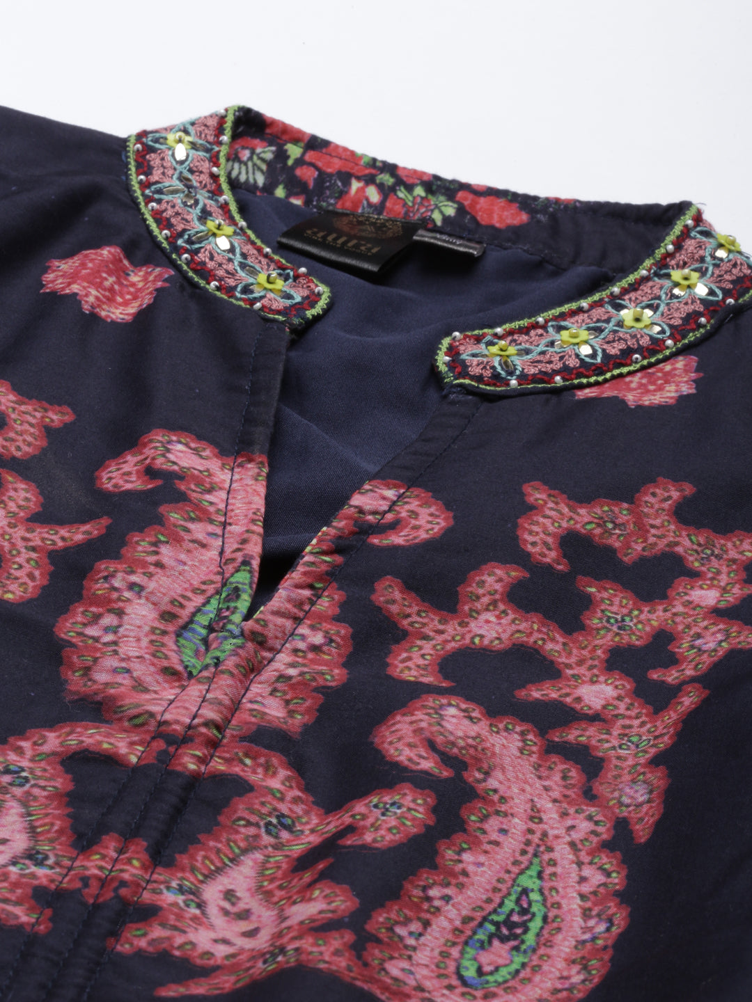 Neerus Navy Blue Color Model Fabric Kurta