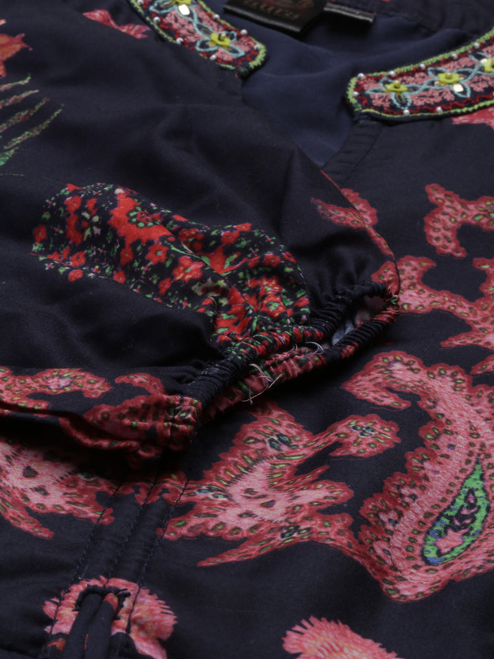 Neerus Navy Blue Color Model Fabric Kurta